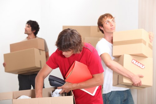 Organised moving boxes and household items prepared for a Fitzrovia relocation