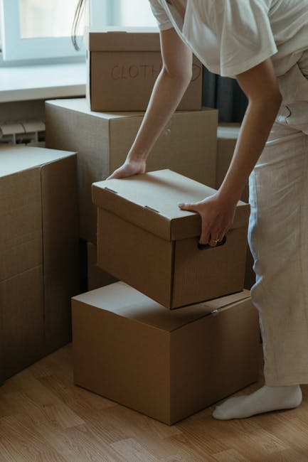 A young man dressed in dark work clothes, including a bandana, is sitting on the hardwood floor inside a room with large arched windows allowing natural daylight to illuminate the space. He is surrounded by multiple closed cardboard boxes secured with red and black packing tape, indicating an ongoing furniture transport or home relocation process. The boxes vary in size and are stacked or placed in a manner suggesting preparations for moving. The room has minimal furniture, with a visible small television and some household items, and the background shows an urban residential building through the windows. The scene depicts the packing and loading phase of a house removal operation, which [COMPANY_NAME], such as Man and Van Fitzrovia, supports through professional moving services. The overall environment is clean and orderly, with the natural lighting emphasizing the organized state of the packing activities related to house or office relocation.